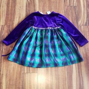 Girl's size 3T Holiday Christmas Dress by Rose Cottage long sleeve green purple